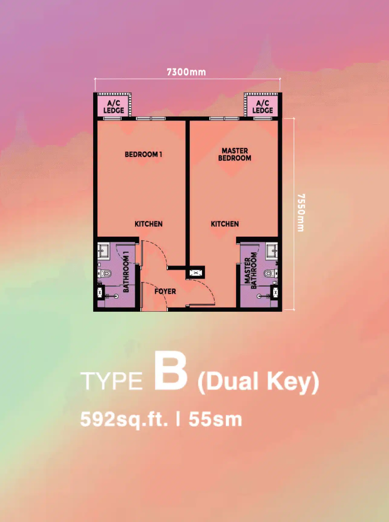 2 Bedroom Dual Key floor layout