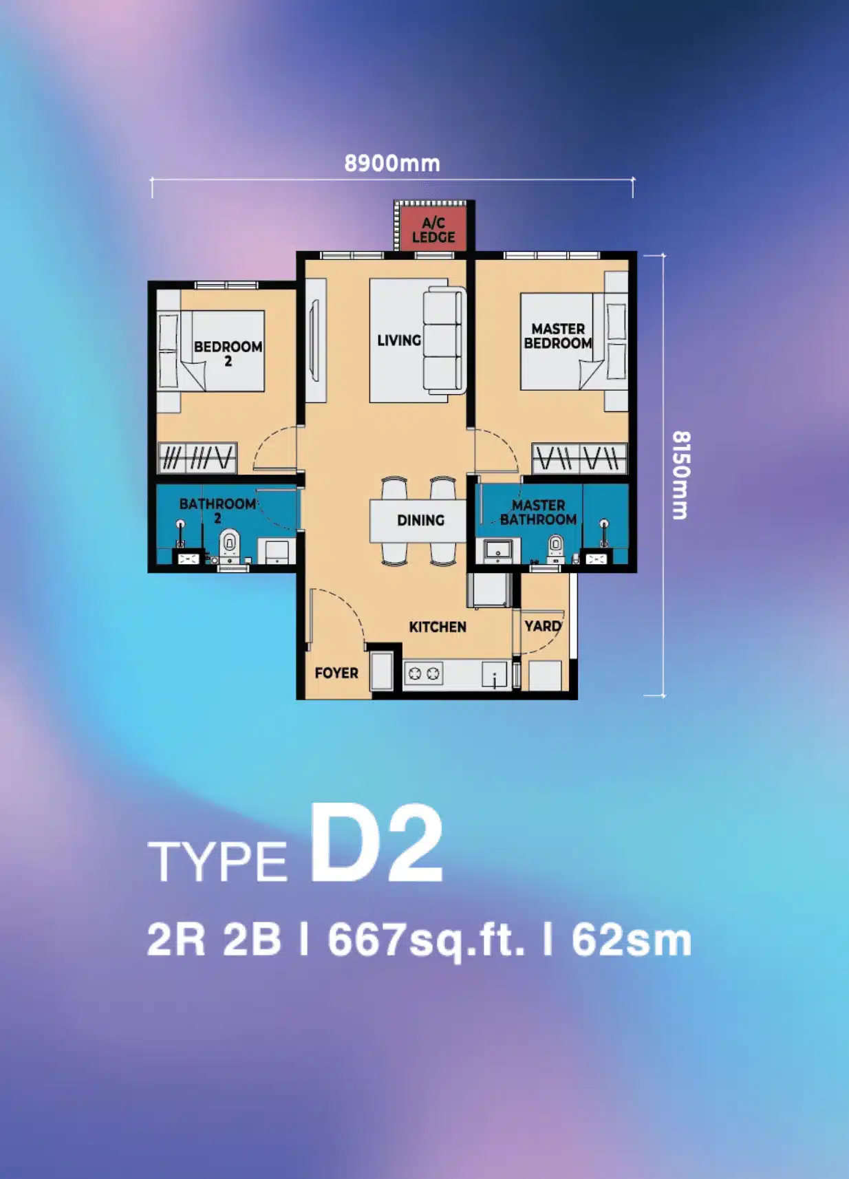 2 Bedroom D2 floor layout