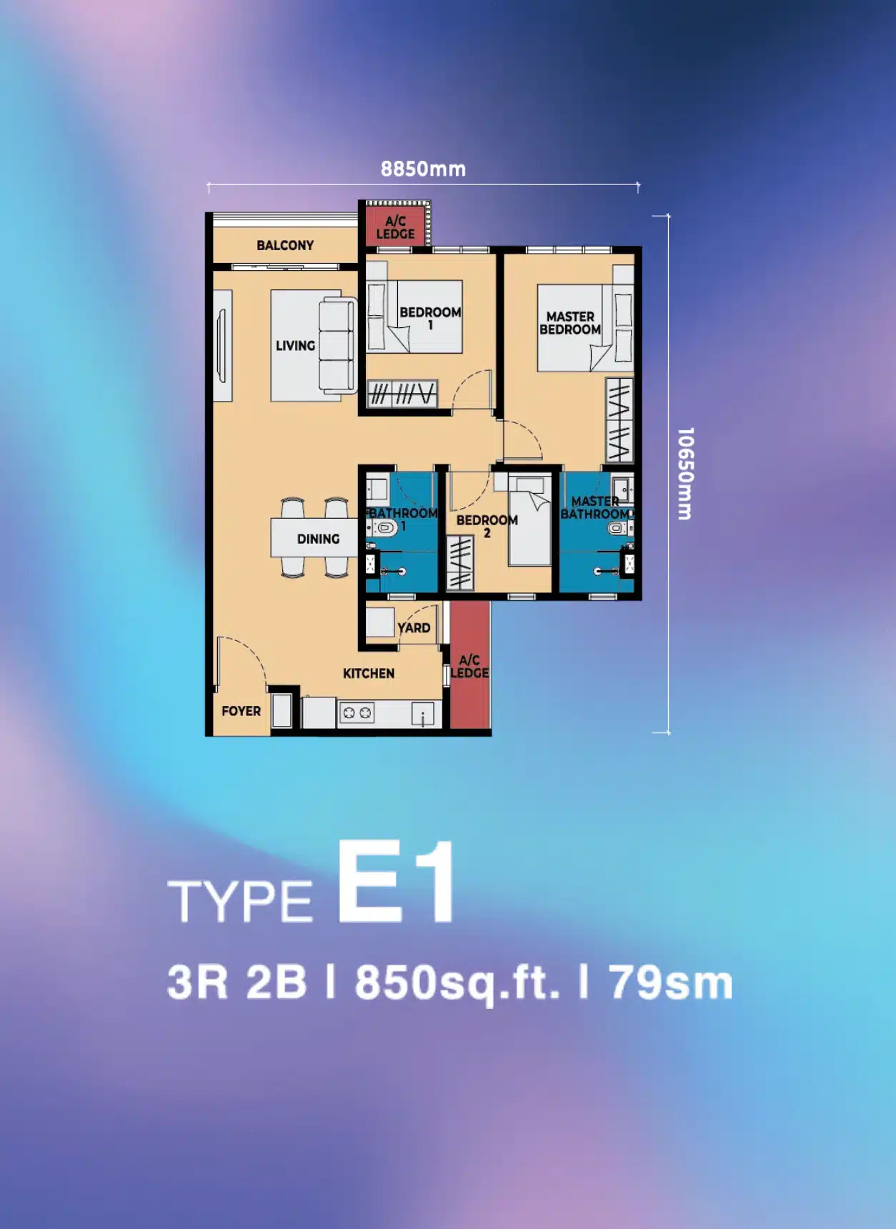 3 Bedroom E1 floor layout