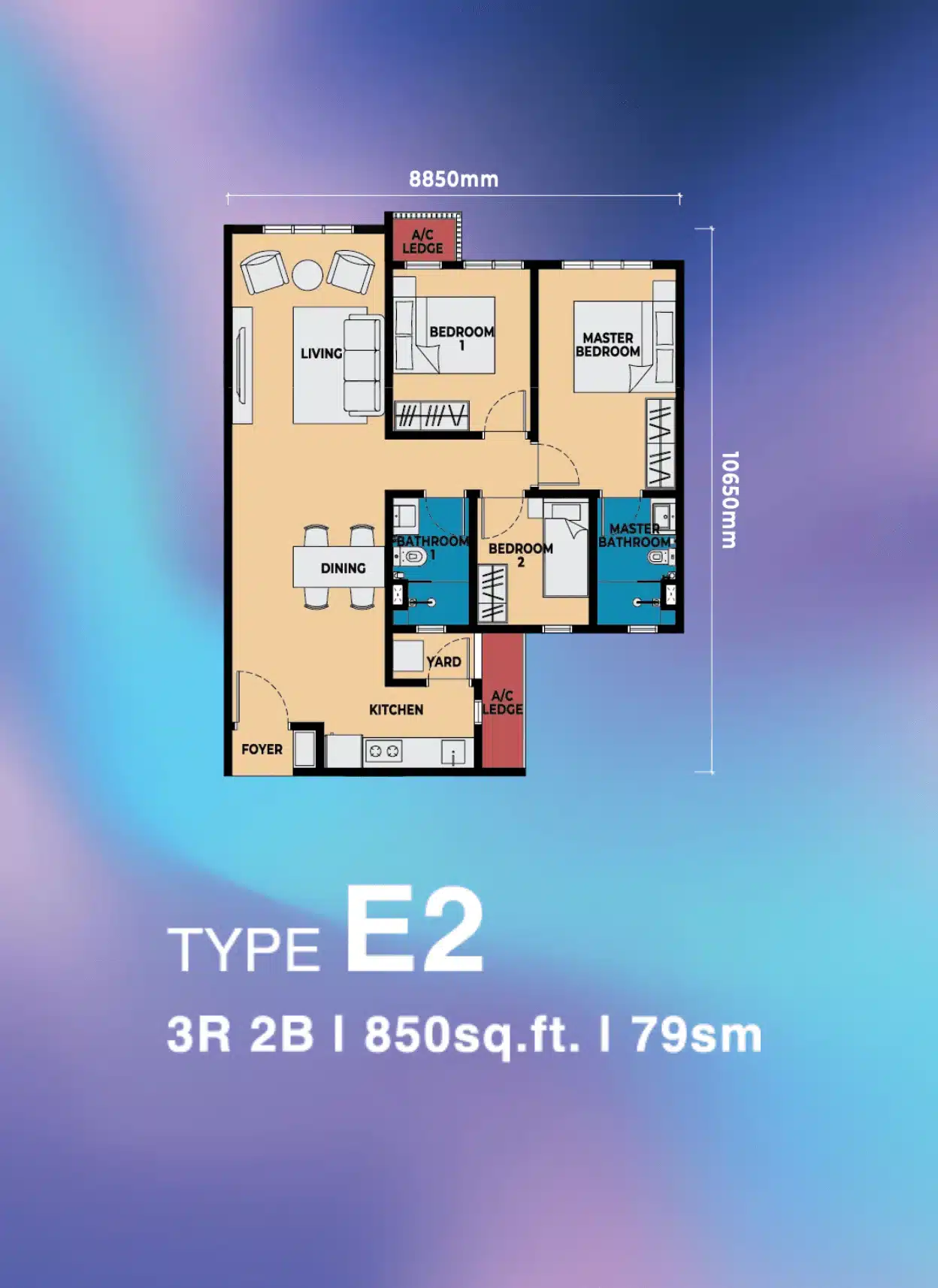 3 Bedroom E2 floor layout
